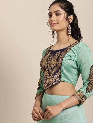 sea green embroidered saree with blouse - 17425981 - Standard Image - 3