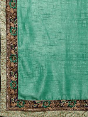 sea green embroidered saree with blouse - 17425981 - Standard Image - 5