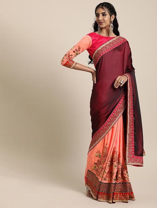 half & half embroidered saree with blouse - 17425982 - Standard Image - 1