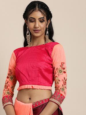 half & half embroidered saree with blouse - 17425982 - Standard Image - 3