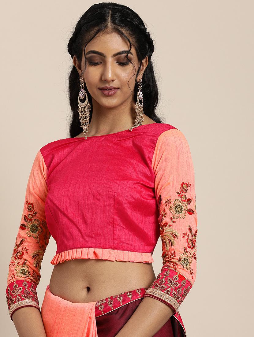 half & half embroidered saree with blouse - 17425982 - Zoom Image - 3