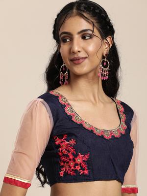 half & half embroidered saree with blouse - 17425983 - Standard Image - 3