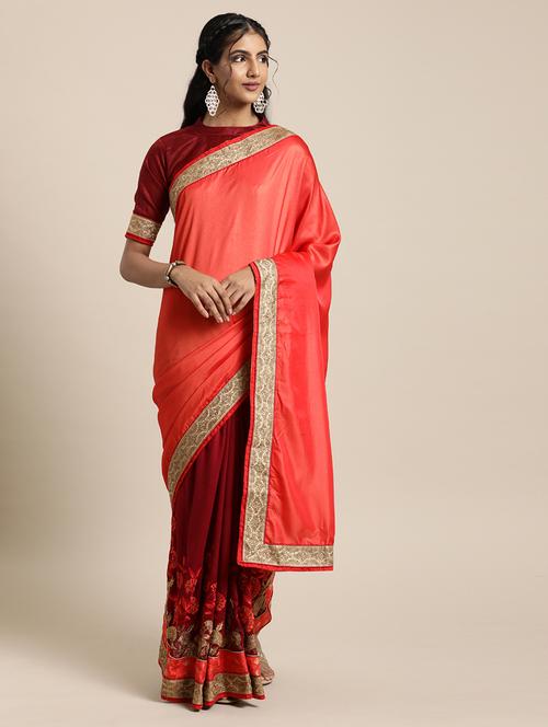 half & half embroidered saree with blouse - 17425986 - Standard Image - 1