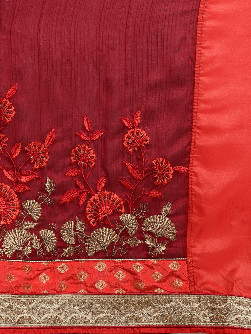 half & half embroidered saree with blouse - 17425986 - Zoom Image - 5