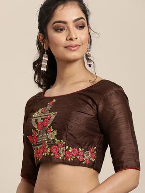 half & half embroidered saree with blouse - 17425987 - Standard Image - 3