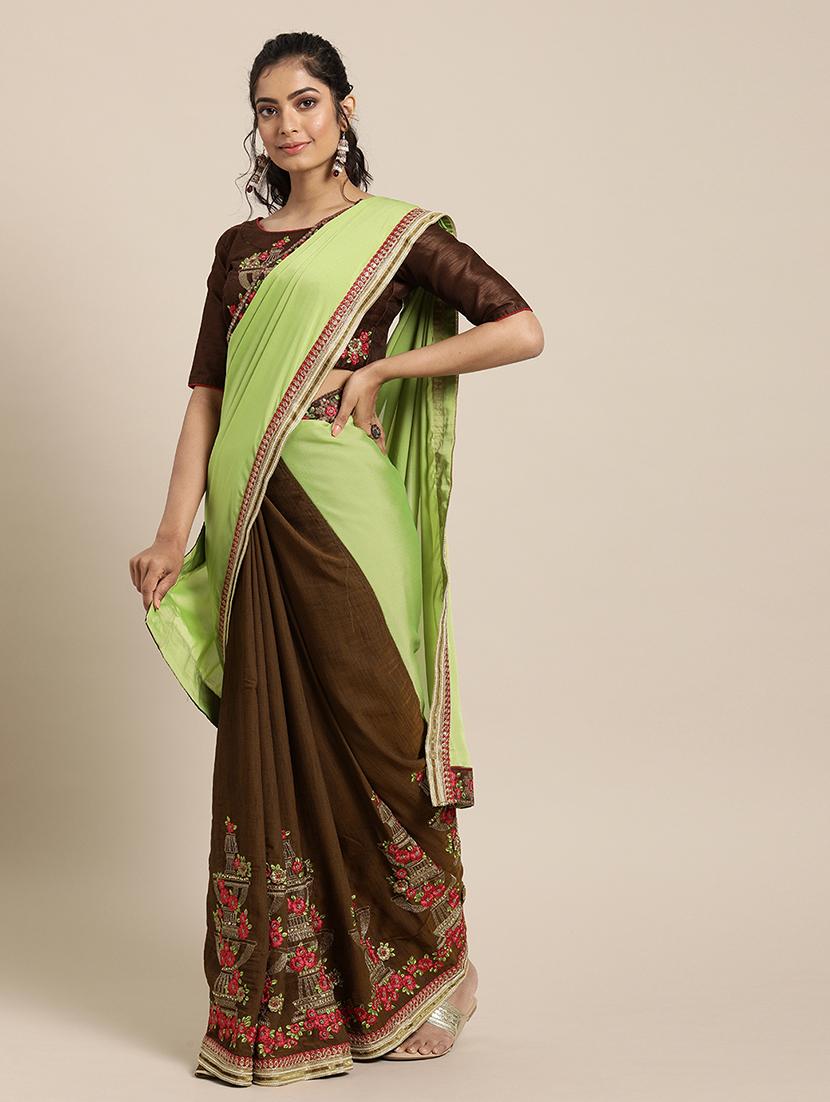 half & half embroidered saree with blouse - 17425987 - Zoom Image - 1
