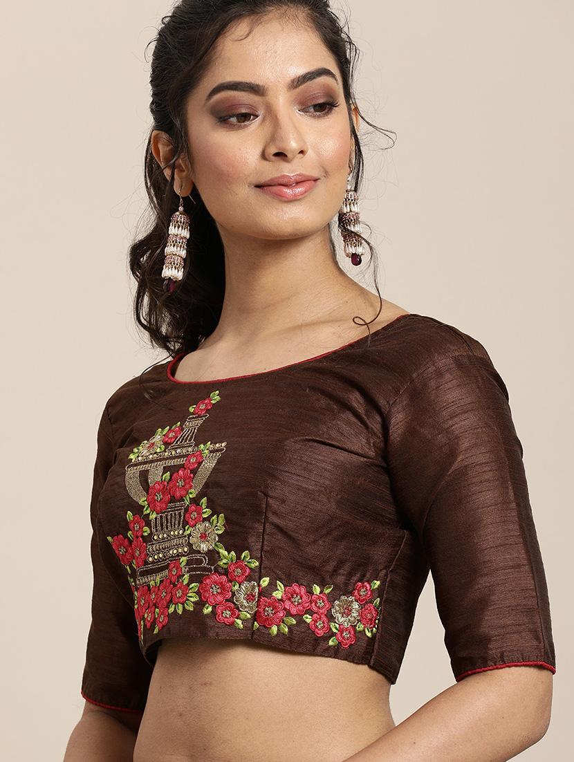 half & half embroidered saree with blouse - 17425987 - Zoom Image - 3