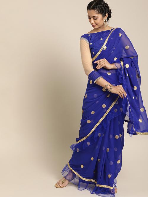 ruffle embroidered saree with blouse - 17425993 - Standard Image - 1