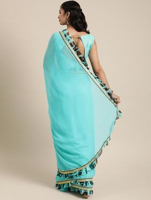 turquoise georgette embroidered saree with blouse - 17425996 - Standard Image - 2