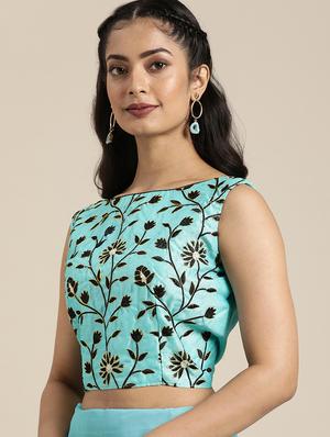turquoise georgette embroidered saree with blouse - 17425996 - Standard Image - 3