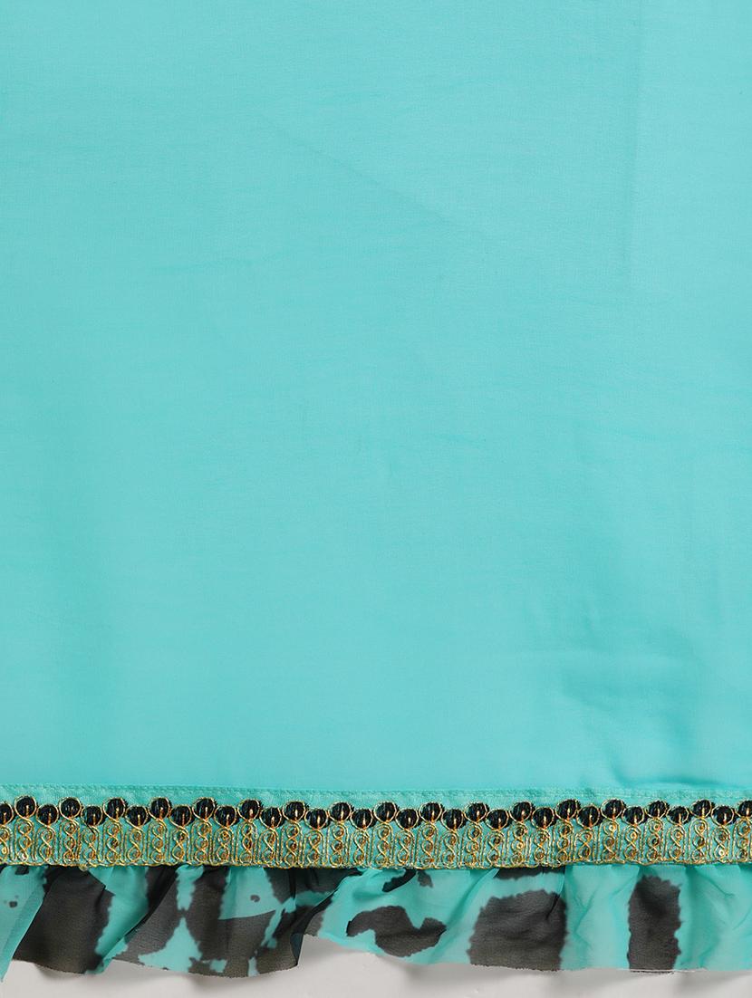 turquoise georgette embroidered saree with blouse - 17425996 - Zoom Image - 5