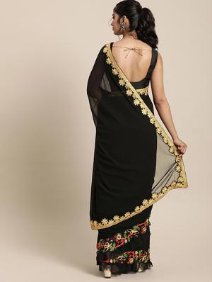 solid ruffle bordered saree with blouse - 17425999 - Standard Image - 2