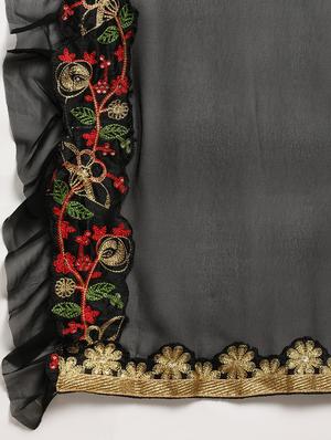 solid ruffle bordered saree with blouse - 17425999 - Standard Image - 4