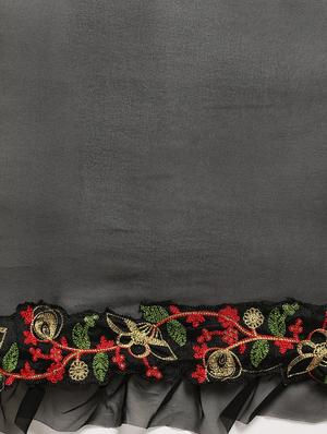 solid ruffle bordered saree with blouse - 17425999 - Standard Image - 5