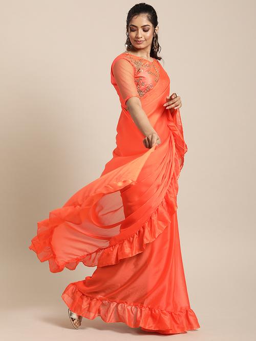 ruffle fusion saree with blouse - 17426002 - Standard Image - 1