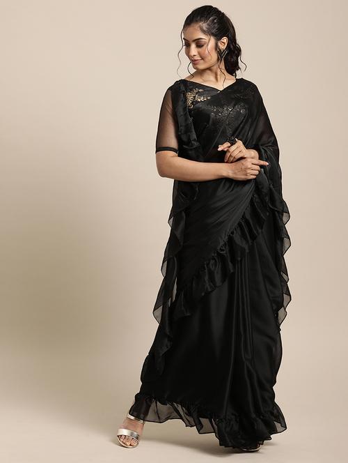ruffle fusion saree with blouse - 17426004 - Standard Image - 1