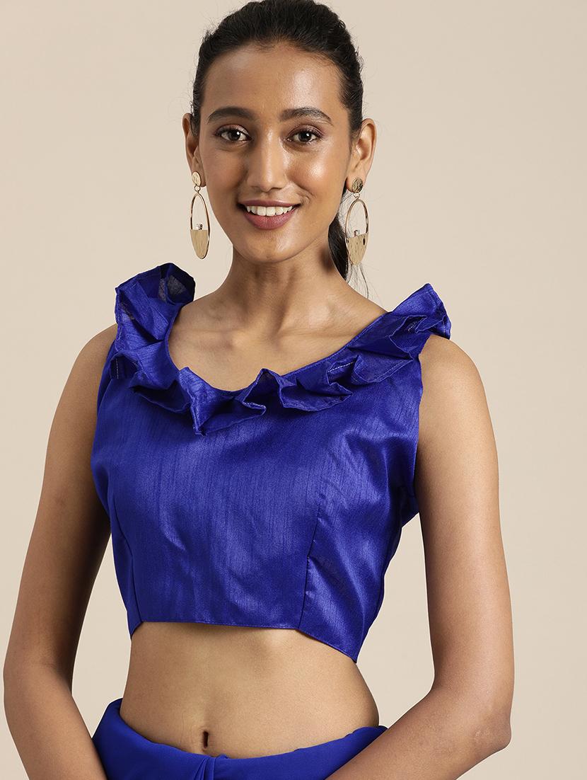 solid embellished saree with blouse - 17426010 - Zoom Image - 3