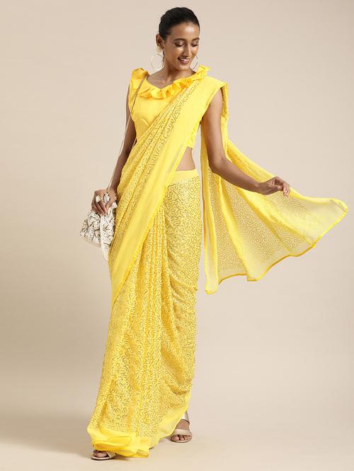 solid embellished saree with blouse - 17426014 - Standard Image - 1