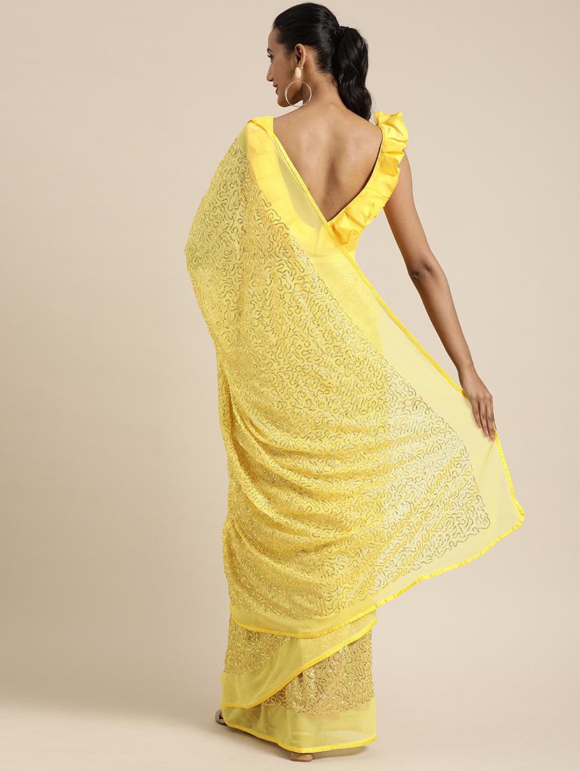 solid embellished saree with blouse - 17426014 - Zoom Image - 2