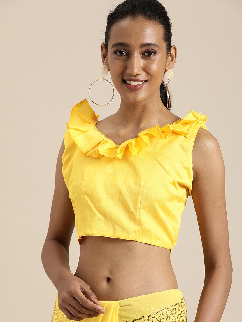 solid embellished saree with blouse - 17426014 - Zoom Image - 3
