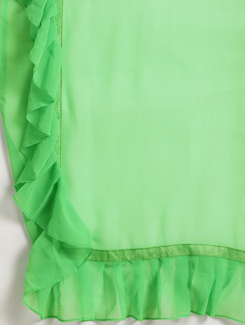 solid ruffle woven saree with blouse - 17426106 - Zoom Image - 4