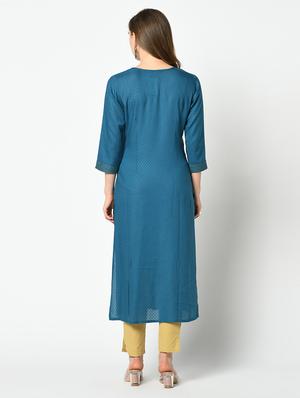 teal blue straight kurta - 17426147 - Standard Image - 3