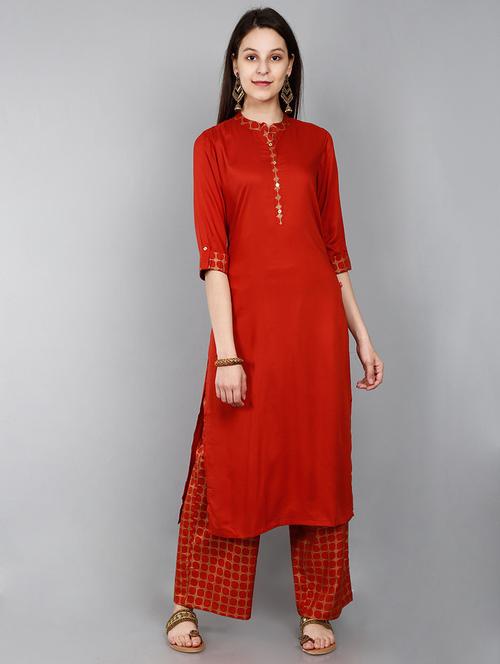 solid kurta palazzo set - 17426479 - Standard Image - 1
