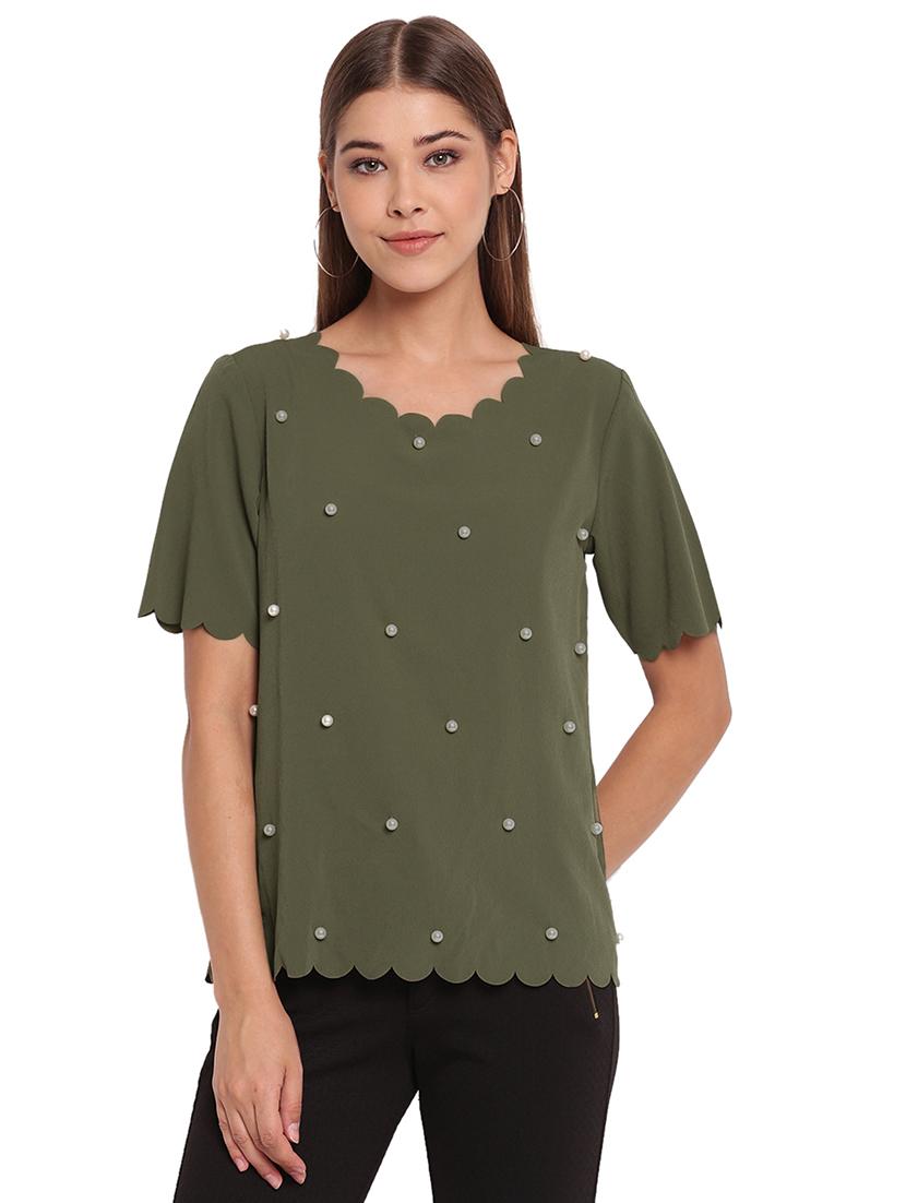 scallop trim pearl embellished top - 17426507 - Zoom Image - 1