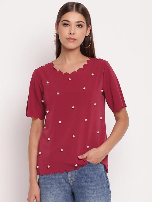 scallop trim pearl embellished top - 17426510 - Standard Image - 1