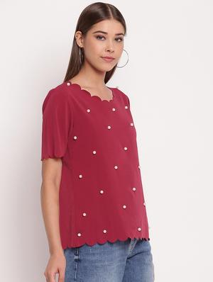 scallop trim pearl embellished top - 17426510 - Standard Image - 2