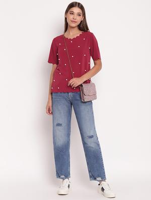 scallop trim pearl embellished top - 17426510 - Standard Image - 4