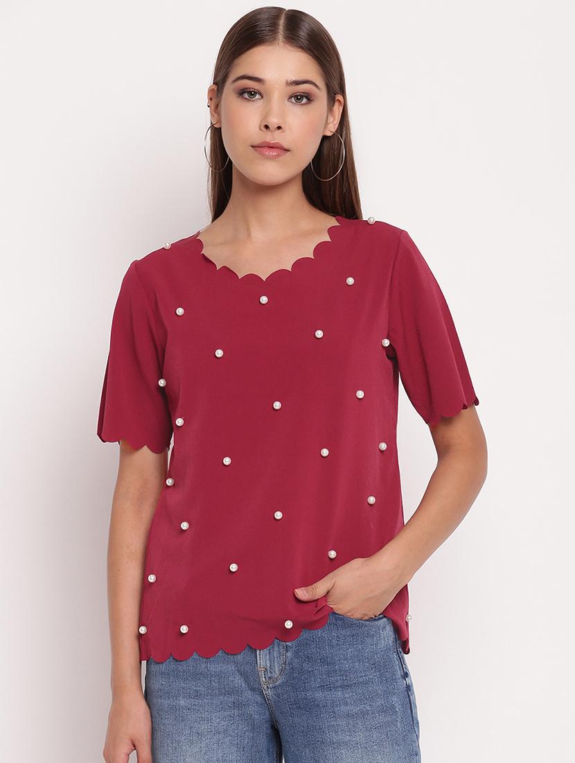 scallop trim pearl embellished top - 17426510 - Zoom Image - 1