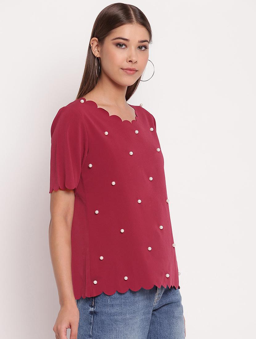 scallop trim pearl embellished top - 17426510 - Zoom Image - 2