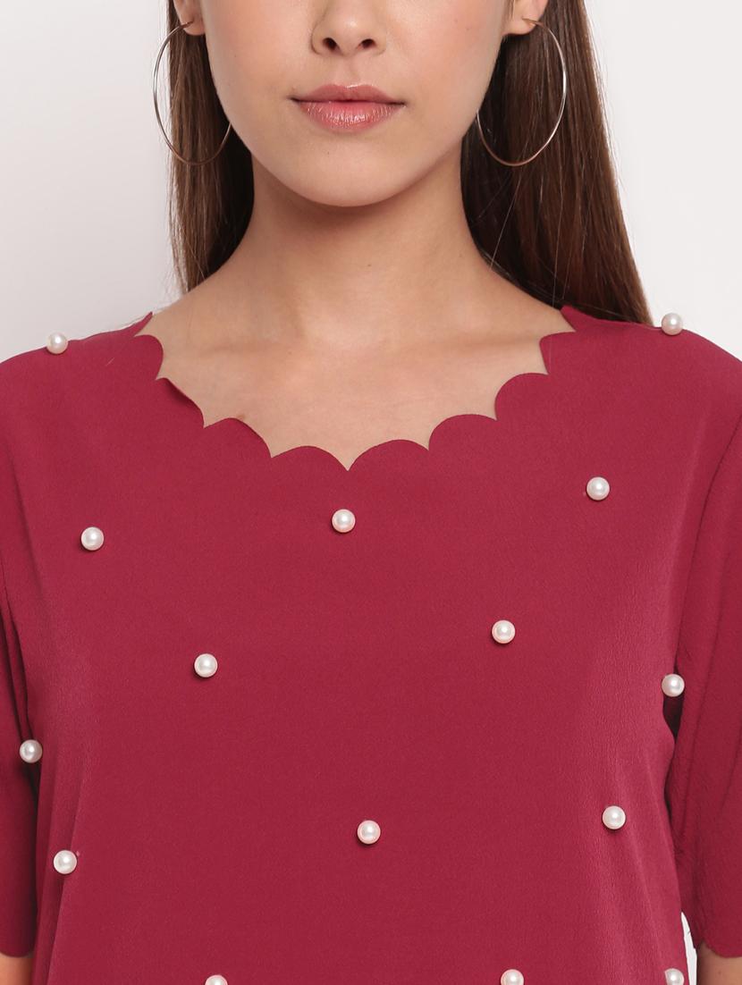 scallop trim pearl embellished top - 17426510 - Zoom Image - 5