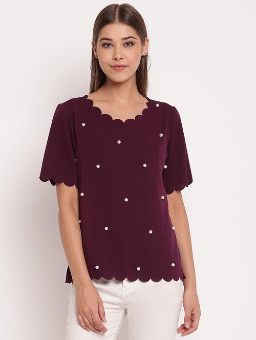 scallop trim pearl embellished top - 17426511 - Standard Image - 1