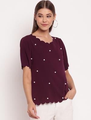 scallop trim pearl embellished top - 17426511 - Standard Image - 2