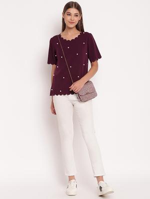 scallop trim pearl embellished top - 17426511 - Standard Image - 4