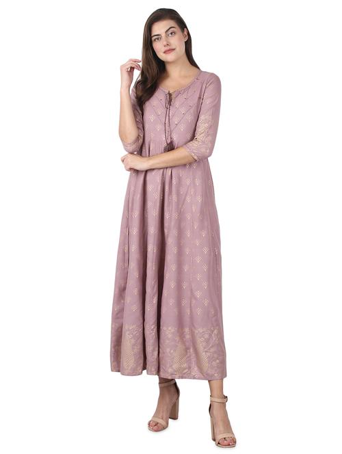 purple rayon flared kurta - 17426557 - Standard Image - 1