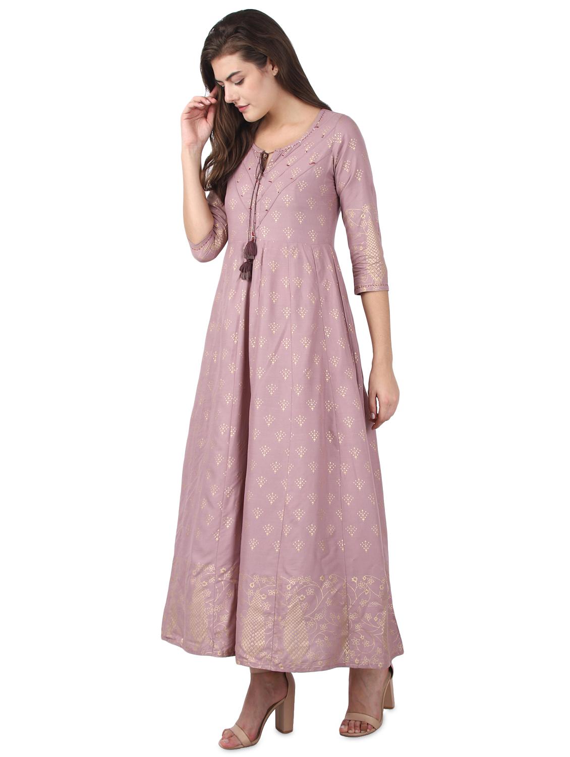 purple rayon flared kurta - 17426557 - Zoom Image - 2