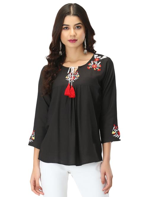 tie up neck embroidered top - 17426601 - Standard Image - 1