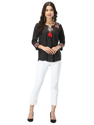 tie up neck embroidered top - 17426601 - Standard Image - 4