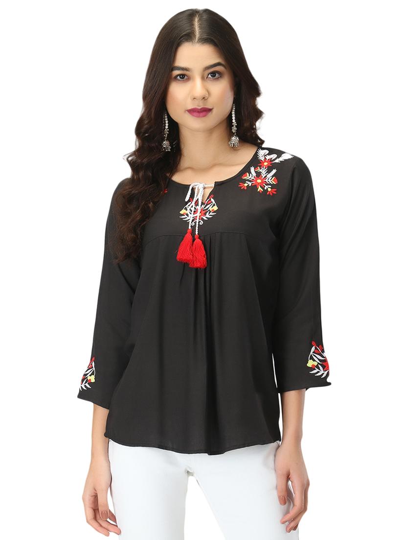 tie up neck embroidered top - 17426601 - Zoom Image - 1