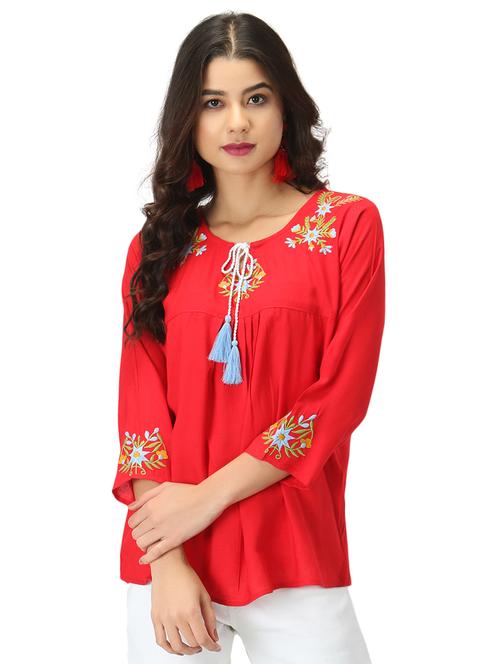 tie up neck embroidered top - 17426602 - Standard Image - 1