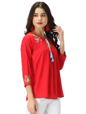 tie up neck embroidered top - 17426602 - Standard Image - 2