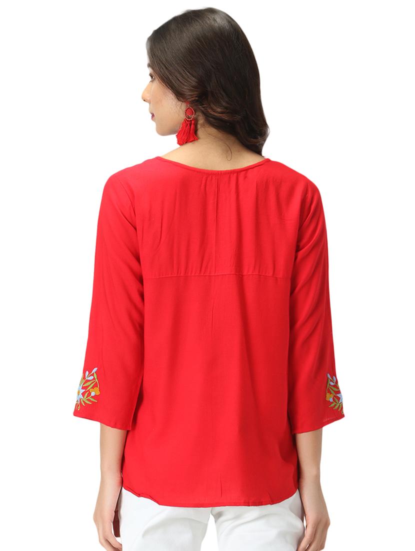 tie up neck embroidered top - 17426602 - Zoom Image - 3