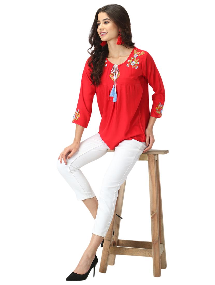 tie up neck embroidered top - 17426602 - Zoom Image - 4