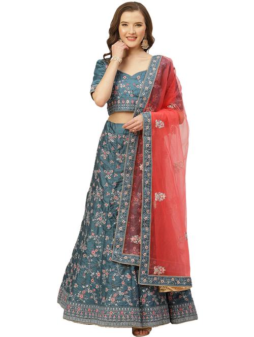 embroidered flared lehenga - 17426680 - Standard Image - 1