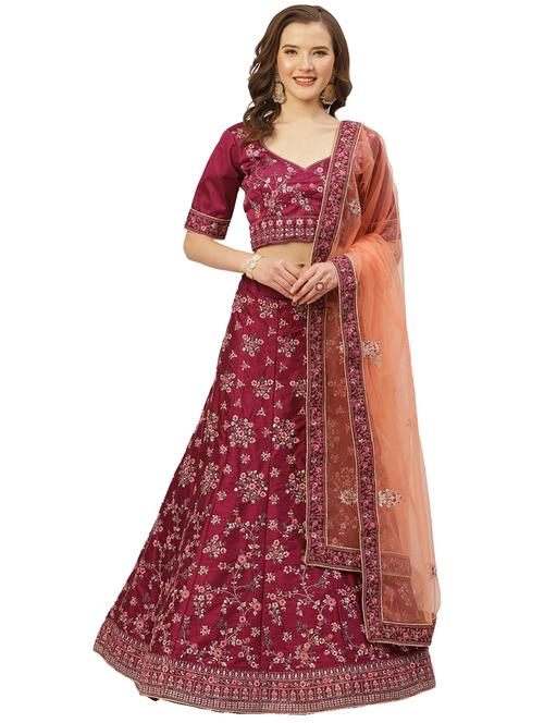 burgundy flared lehenga - 17426684 - Standard Image - 1