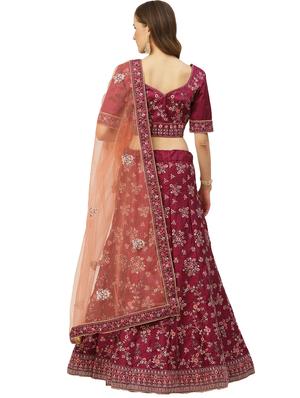 burgundy flared lehenga - 17426684 - Standard Image - 2