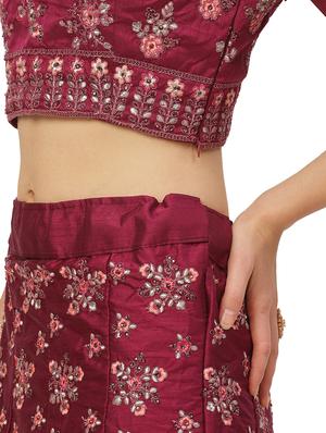 burgundy flared lehenga - 17426684 - Standard Image - 3